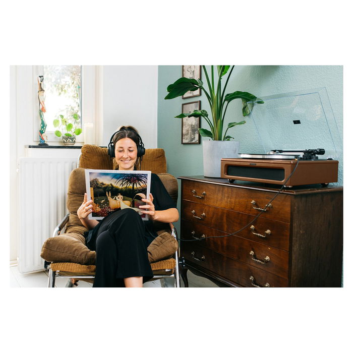 Lenco LS-430 Platón Giratorio con 4 Altavoces Bluetooth, Color Marrón