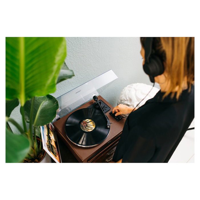 Lenco LS-430 Platón Giratorio con 4 Altavoces Bluetooth, Color Marrón