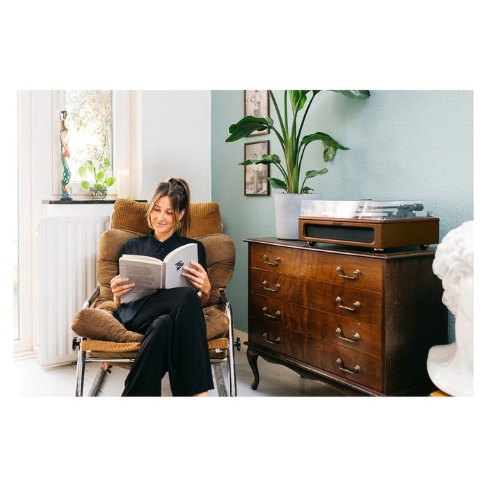 Lenco LS-430 Platón Giratorio con 4 Altavoces Bluetooth, Color Marrón