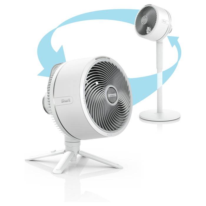 Shark FlexBreeze FA220EU - Ventilador de Piso y Mesa, Blanco, 5 Velocidades, 1600 m³/h, Oscilación 180°, Temporizador, Batería Recargable