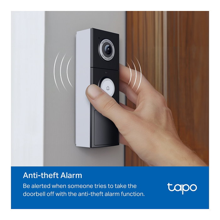 TP-Link Tapo D235 Timbre Inteligente WiFi para Pared, Negro/Blanco, Cámara 5MP, Visión Nocturna, IP66, Detección de Personas, 130°, Batería