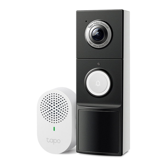 TP-Link Tapo D235 Timbre Inteligente WiFi para Pared, Negro/Blanco, Cámara 5MP, Visión Nocturna, IP66, Detección de Personas, 130°, Batería