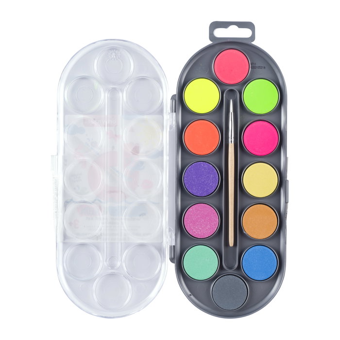 Acuarelas Bruynzeel Kids, estuche de 12 colores metálicos y neón con pincel