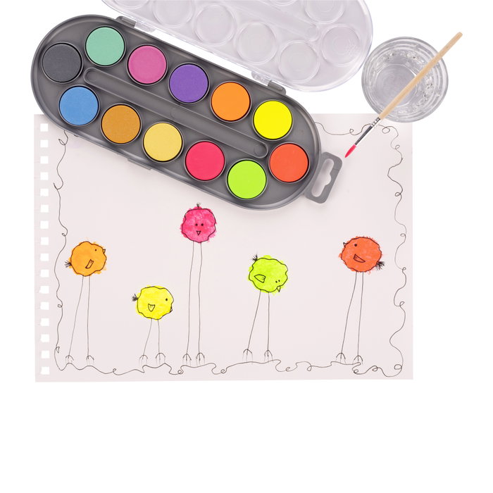 Acuarelas Bruynzeel Kids, estuche de 12 colores metálicos y neón con pincel