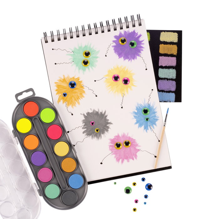Acuarelas Bruynzeel Kids, estuche de 12 colores metálicos y neón con pincel