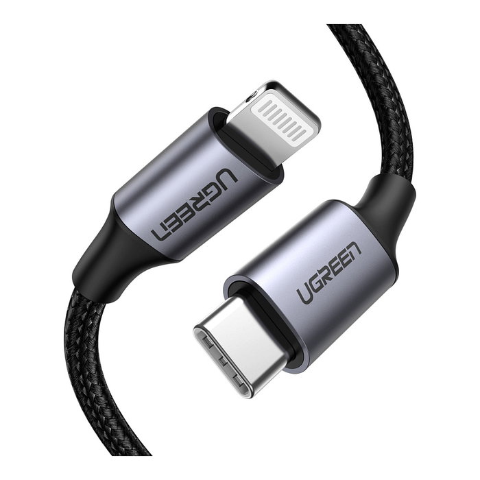 Ugreen Cable Lightning a USB-C Reforzado 1 m Negro/Plata