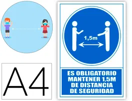 Archivo 2000 Señal Obligatorio Mantener 1,5 m Distancia Seguridad PVC Azul 210x297 mm