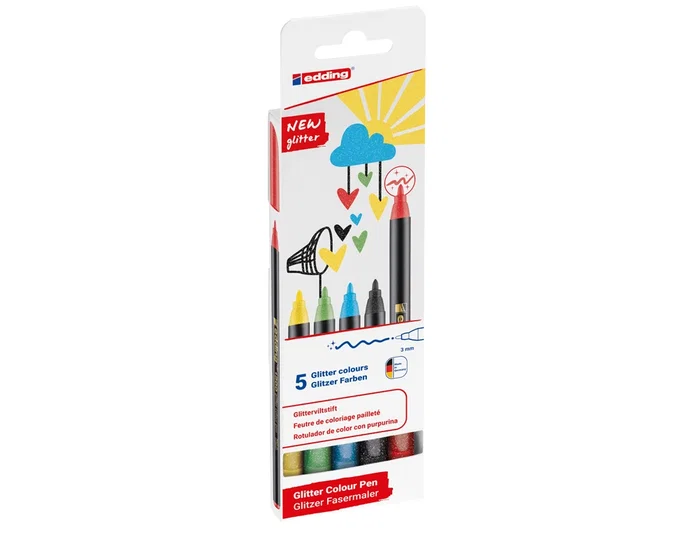 Edding Rotulador 1200 Glitter Colores Surtidos Pack de 5 Edding Rotulador 1200 Glitter Colores Surtidos Pack de 5