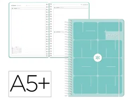 Antartik Agenda Escolar 2026-2027 Essentials, Espiral, Día Página A5+, Interior Bilingüe, Papel FSC 80g, Azul Turquesa