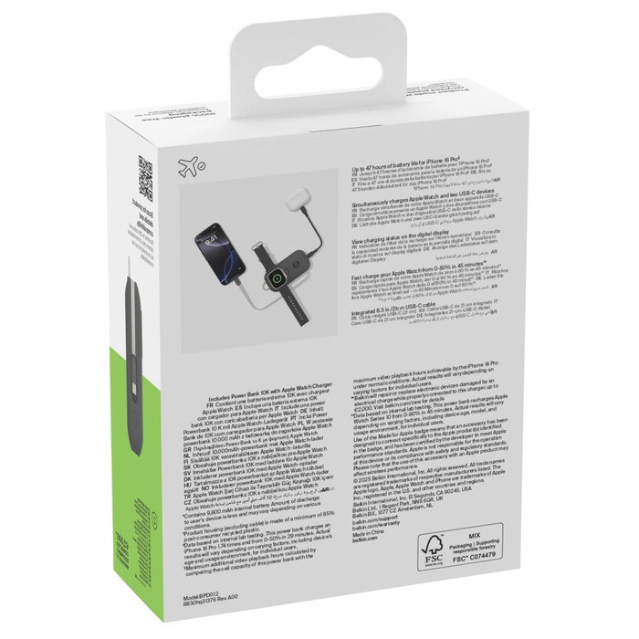 Belkin Powerbank BoostCharge Pro 10.000 mAh 45W con carga para Apple Watch - Gris Belkin Powerbank BoostCharge Pro 10.000 mAh 45W con carga para Apple Watch - Gris