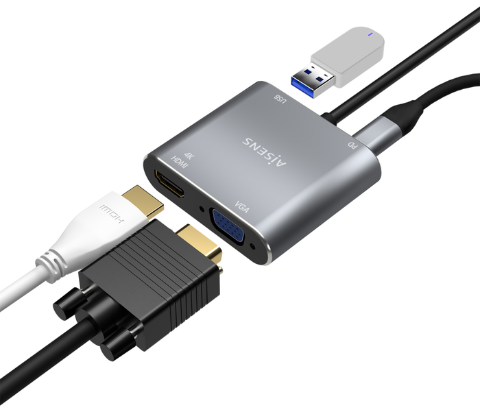 Aisens Conversor USB-C a VGA/HDMI 4K/USB 3.0/USB-C PD Gris 15cm Aisens Conversor USB-C a VGA/HDMI 4K/USB 3.0/USB-C PD Gris 15cm
