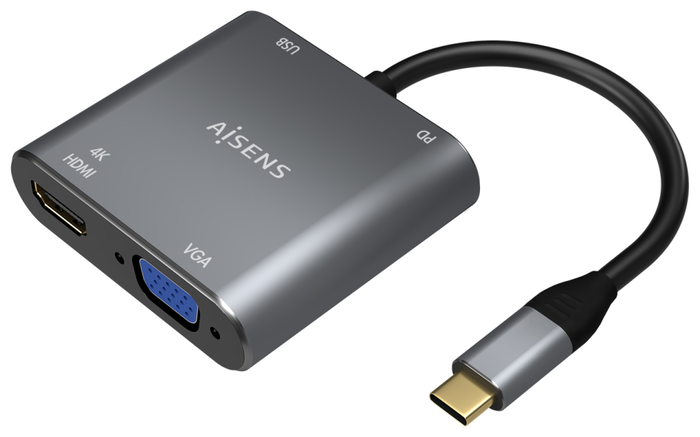 Aisens Conversor USB-C a VGA/HDMI 4K/USB 3.0/USB-C PD Gris 15cm Aisens Conversor USB-C a VGA/HDMI 4K/USB 3.0/USB-C PD Gris 15cm