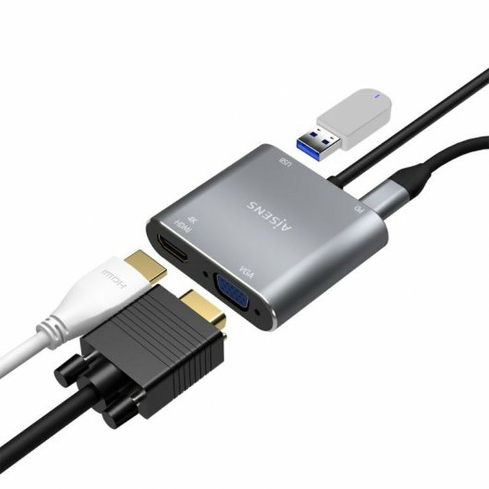 Aisens Conversor USB-C a VGA/HDMI 4K/USB 3.0/USB-C PD Gris 15cm Aisens Conversor USB-C a VGA/HDMI 4K/USB 3.0/USB-C PD Gris 15cm