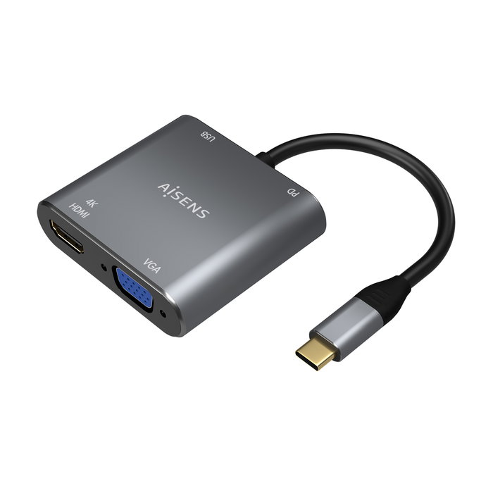 AISENS - CONVERSOR USB-C A VGA/HDMI 4K/USB3.0/USB-C PD, USB-C/M-VGA/H-HDMI/H-USB-A/H-USB-C/H, GRIS, 15CM AISENS - CONVERSOR USB-C A VGA/HDMI 4K/USB3.0/USB-C PD, USB-C/M-VGA/H-HDMI/H-USB-A/H-USB-C/H, GRIS, 15CM