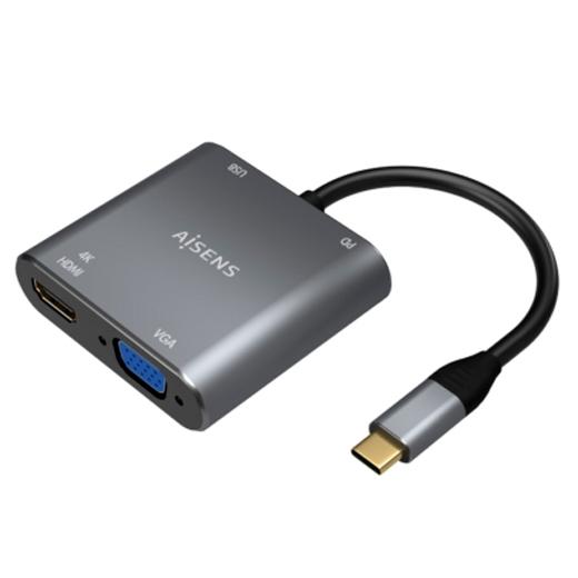 Aisens Conversor USB-C a VGA/HDMI 4K/USB 3.0/USB-C PD Gris 15cm Aisens Conversor USB-C a VGA/HDMI 4K/USB 3.0/USB-C PD Gris 15cm