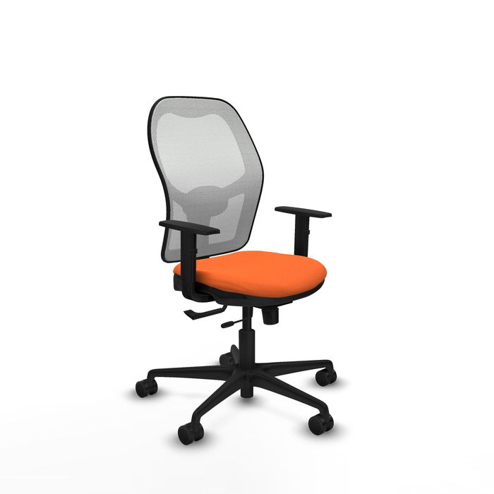 Silla de oficina Jorquera con mecanismo Sincro/Traslack tapizada con Tela color Naranja y malla color Blanco. Equipada con lumbar 1D, Brazos 1D y Ruedas 65mm nailon Silla de oficina Jorquera con mecanismo Sincro/Traslack tapizada con Tela color Naranja y malla color Blanco. Equipada con lumbar 1D, Brazos 1D y Ruedas 65mm nailon