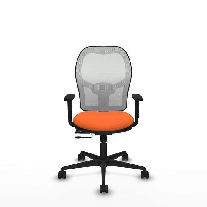Silla de oficina Jorquera con mecanismo Sincro/Traslack tapizada con Tela color Naranja y malla color Blanco. Equipada con lumbar 1D, Brazos 1D y Ruedas 65mm nailon Silla de oficina Jorquera con mecanismo Sincro/Traslack tapizada con Tela color Naranja y malla color Blanco. Equipada con lumbar 1D, Brazos 1D y Ruedas 65mm nailon