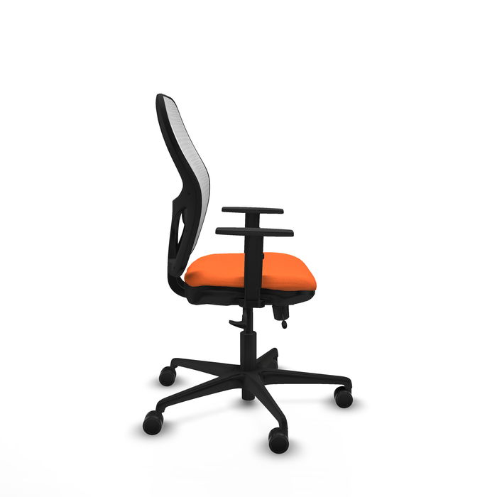 Silla de oficina Jorquera con mecanismo Sincro/Traslack tapizada con Tela color Naranja y malla color Blanco. Equipada con lumbar 1D, Brazos 1D y Ruedas 65mm nailon Silla de oficina Jorquera con mecanismo Sincro/Traslack tapizada con Tela color Naranja y malla color Blanco. Equipada con lumbar 1D, Brazos 1D y Ruedas 65mm nailon