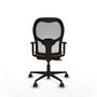 Silla de oficina Jorquera con mecanismo Sincro/Traslack tapizada con Tela color Naranja y malla color Blanco. Equipada con lumbar 1D, Brazos 1D y Ruedas 65mm nailon