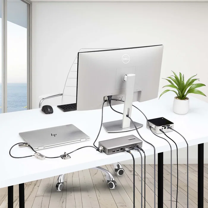 StarTech.com 3M4-DESK-LOCKING-KIT - Kit de Bloqueo Antirrobo para Ordenadores y Periféricos con Ranura Kensington, Cable de Acero de 3m, Cerradura de Combinación