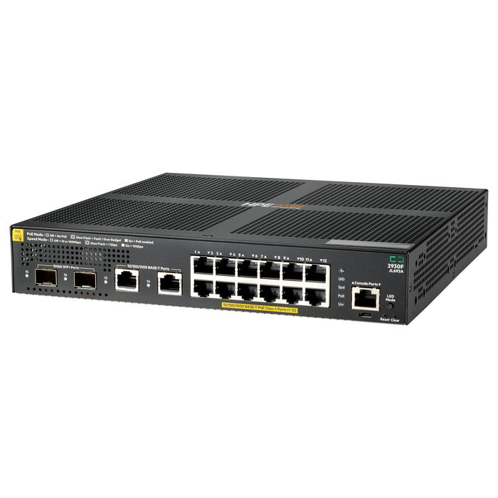 HPE Aruba 2930F 12G PoE+ 2SFP+ Switch Gestionado L3, 12 Puertos Gigabit Ethernet, Rack 1U, JL258A