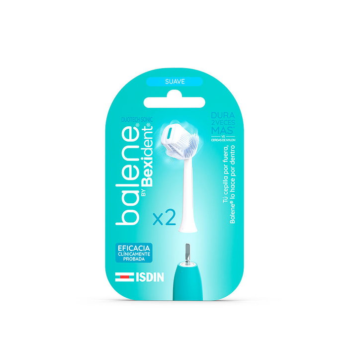 ISDIN Cabezales Recambio para Cepillo de Dientes Eléctrico Balene by Bexident Duotech Sonic - 2 unidades, Dureza Suave