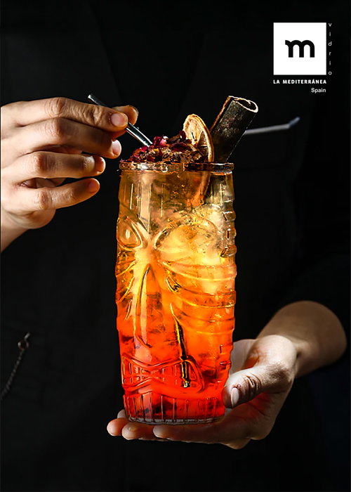 La Mediterranea Vaso Alto Tiki 600 ml con Dimensiones 7.8 cm Ancho x 17 cm Alto x 7.7 cm Largo (24 Unidades)