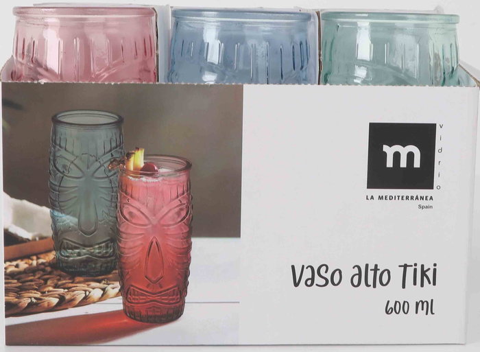 La Mediterranea Vaso Alto Tiki 600 ml con Dimensiones 7.8 cm Ancho x 17 cm Alto x 7.7 cm Largo (24 Unidades)