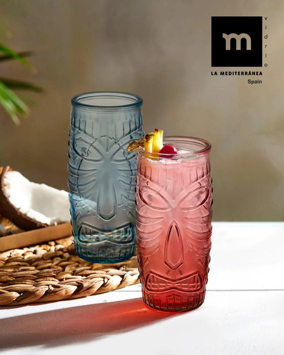 La Mediterranea Vaso Alto Tiki 600 ml con Dimensiones 7.8 cm Ancho x 17 cm Alto x 7.7 cm Largo (24 Unidades)
