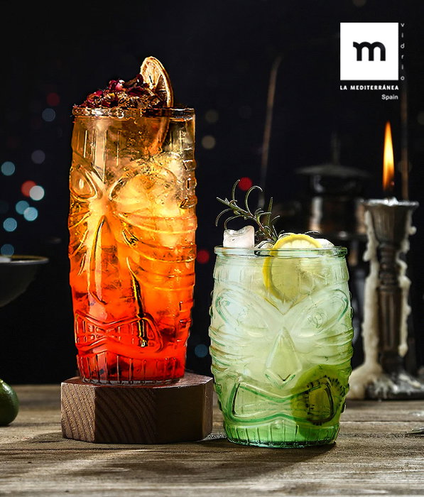 La Mediterranea Vaso Alto Tiki 600 ml con Dimensiones 7.8 cm Ancho x 17 cm Alto x 7.7 cm Largo (24 Unidades)