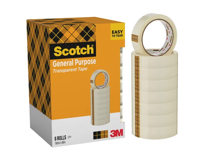 Scotch Cinta Adhesiva Transparente 19 mm x 66 m, Pack de 8 unidades