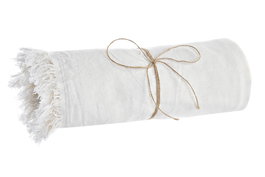 DKD Home Decor Manta Scandi 250 x 150 cm Blanco Algodón Reciclado con Flecos (2 Unidades)