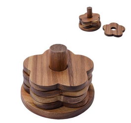 DKD Home Decor Set de 4 Posavasos de Acacia con Diseño de Flor, Natural