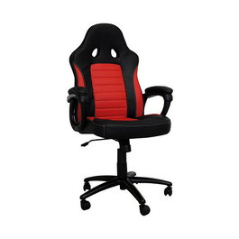 LC-Power CL-RC-BR Silla Gaming con Giratoria 360° y Función Basculante, Asiento y Respaldo Acolchados en Piel Imitación Color Negro y Rojo