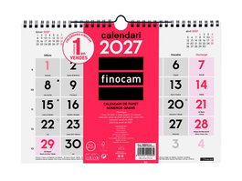 Finocam Calendario de Pared Mensual 2027 con Números Grandes