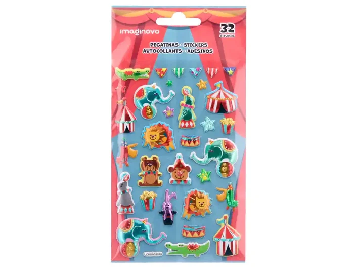 Imaginovo Pegatinas Kids Circo Goma Eva 190x105 mm con Relieve, Adhesivos Infantiles para Decorar
