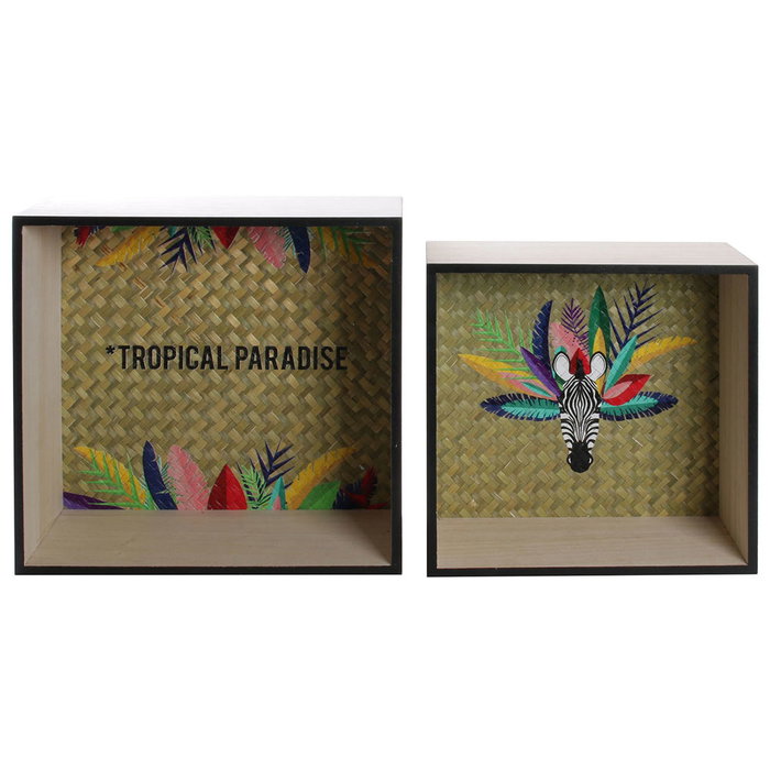 Home Deco Factory Juego 2 Estantes Exotic Sauvage Madera Estampados Tropicales