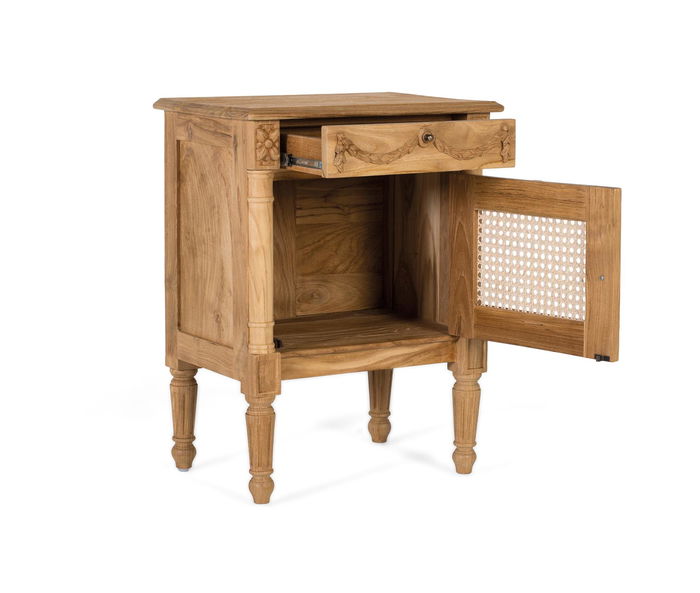 GINER Y COLOMER Mesita de Madera Maciza de Teca con Cajón y Puerta, Acabado Natural