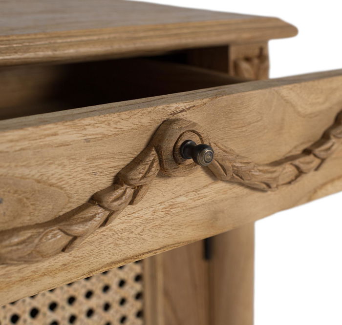 GINER Y COLOMER Mesita de Madera Maciza de Teca con Cajón y Puerta, Acabado Natural