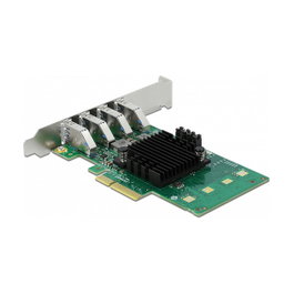 DeLOCK PCIe x4 a 4 USB 3.2 Gen 1 Externos - Tarjeta de Expansión Quad Channel 5 Gbps, Factor de Forma Low Profile, Compatible con Windows y Linux
