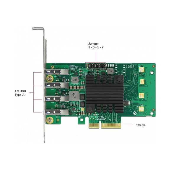 DeLOCK PCIe x4 a 4 USB 3.2 Gen 1 Externos - Tarjeta de Expansión Quad Channel 5 Gbps, Factor de Forma Low Profile, Compatible con Windows y Linux DeLOCK PCIe x4 a 4 USB 3.2 Gen 1 Externos - Tarjeta de Expansión Quad Channel 5 Gbps, Factor de Forma Low Profile, Compatible con Windows y Linux