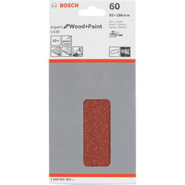 Bosch Lija rectangular C430 con velcro 93x186mm grano 60, 10 unidades