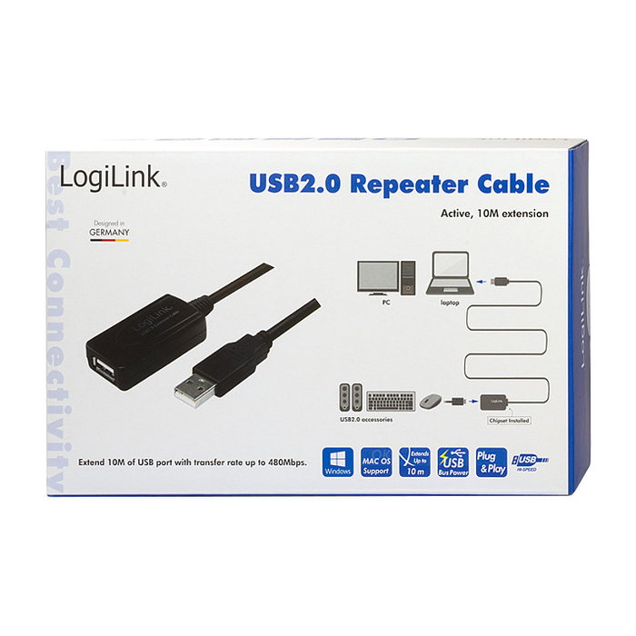 LogiLink Cable USB tipo A a tipo A de 10 metros, negro