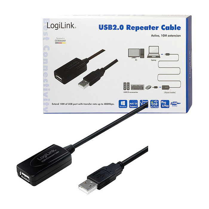 LogiLink Cable USB tipo A a tipo A de 10 metros, negro