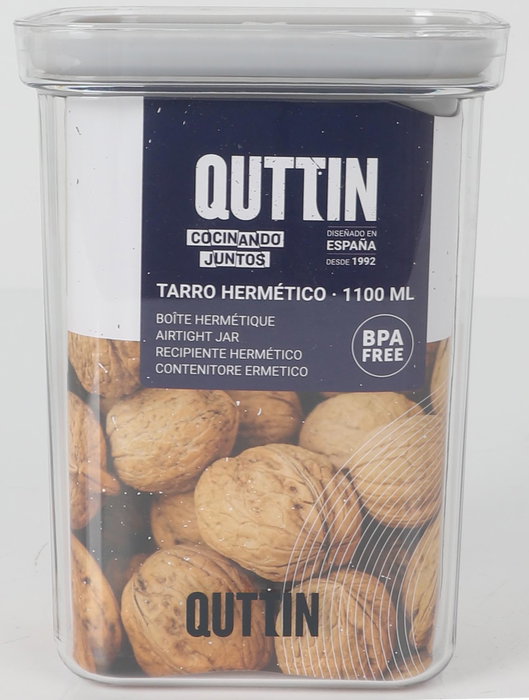 Quttin Tarro Hermetico PET 1100 ml con dimensiones 11.1 cm (ancho) x 15.3 cm (alto) x 11.2 cm (largo) (12 Unidades)