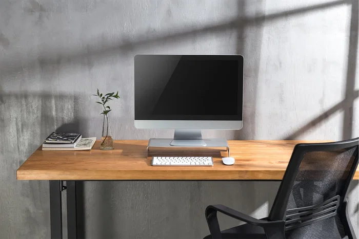 Digitus DA 90369 - Soporte Elevador para Monitor de Aluminio Plata hasta 32", Elevador Ultrafino Ergonómico con Espacio para Teclado, Peso Máximo 10 kg