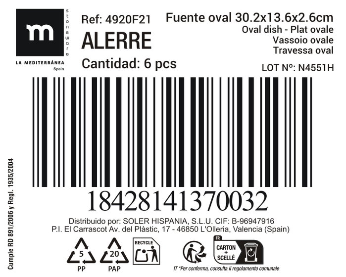 La Mediterranea Fuente Oval Alerre 30.2x13.6x2.6cm