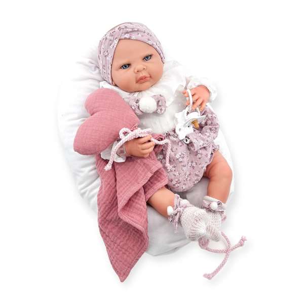Berjuan Muñeca Reborn 18500-24 Vestido Camisa Blanca, Corazón Mecanismo Besitos, Almohada Rosa Maquillaje, 50 cm Berjuan Muñeca Reborn 18500-24 Vestido Camisa Blanca, Corazón Mecanismo Besitos, Almohada Rosa Maquillaje, 50 cm