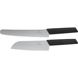 Victorinox Swiss Modern Kitchen Set de 2 piezas con cuchillo Santoku y de pan/repostería, Negro/Plata