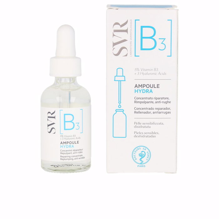 SVR B3 Ampoule Hydra - Sérum Hidratante con 3 Ácidos Hialurónicos para Pieles Secas y Antiedad - 30 ml